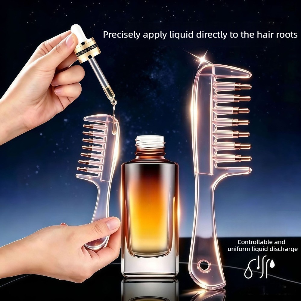 Root Stimulator Liquid - 携帯用透明ヘアルートコーム、液体塗布用アプリケーター、頭皮マッサージコーム、ヘアオイル・セラム用ブラシ、液漏れ防止ヘアケアツール